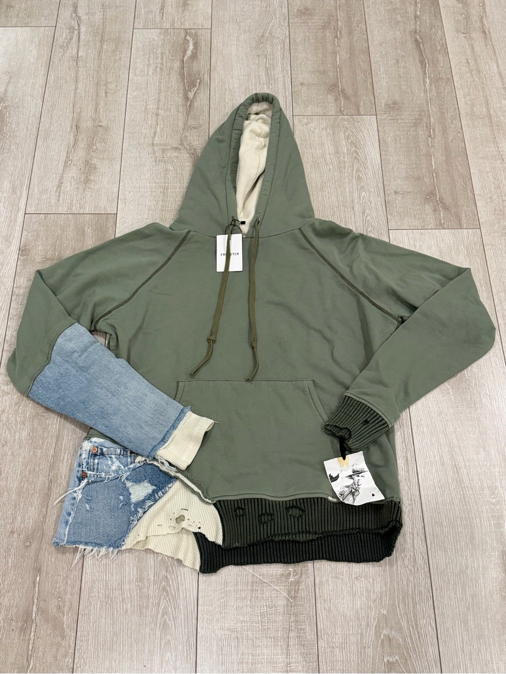 Men 2 Olive Green Crewneck Hooded fragment distressed pullover hoodie Sweatshirt